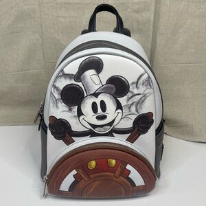 Disney Steamboat Willie Mickey Mouse Loungefly Backpack Black White